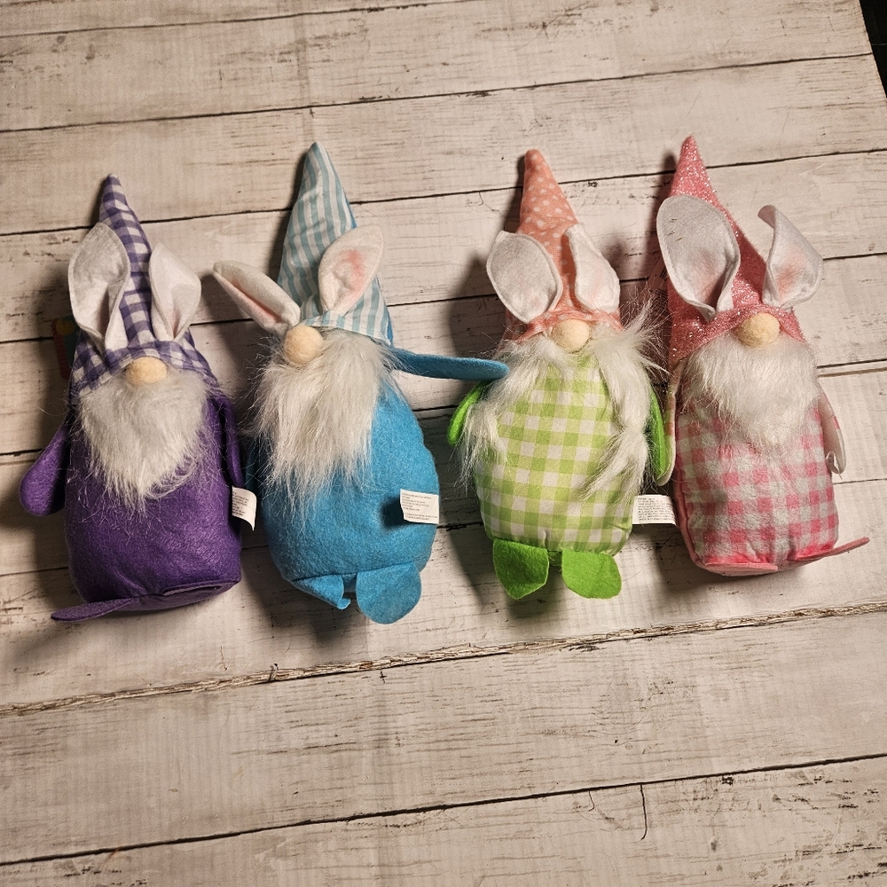 Set of 4 Easter Bunny Gnomes Plush 14" NWT Pastel Gingham Polka Dot